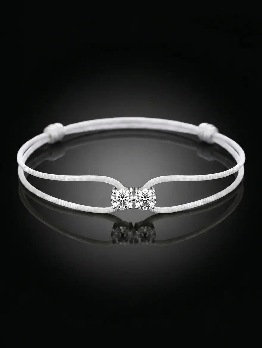 Diamond Satin Bracelet - Two Diamonds - Round & Round, White