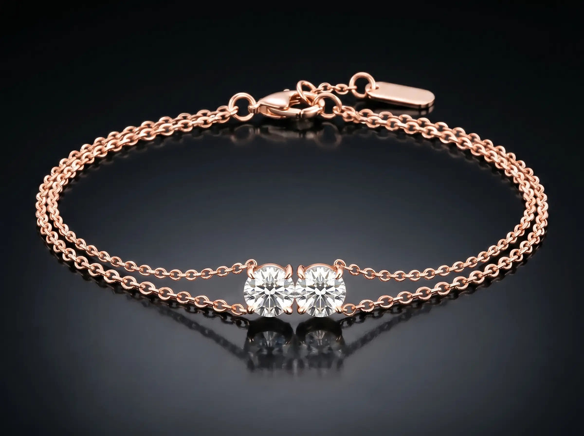 Diamond Bracelet - Two Diamonds - Round & Round, Rose Gold