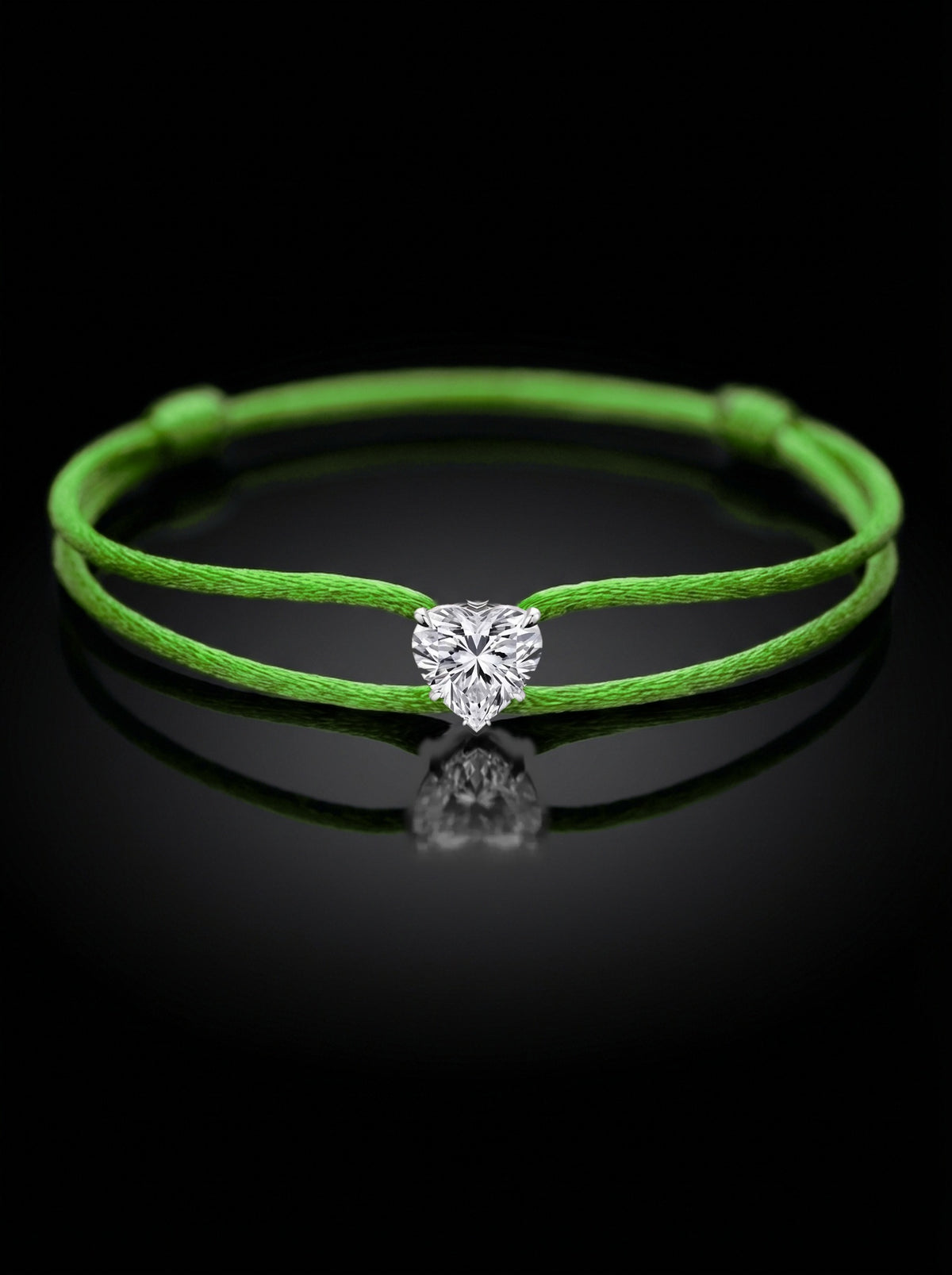 Diamond Satin Bracelet - Heart, Green
