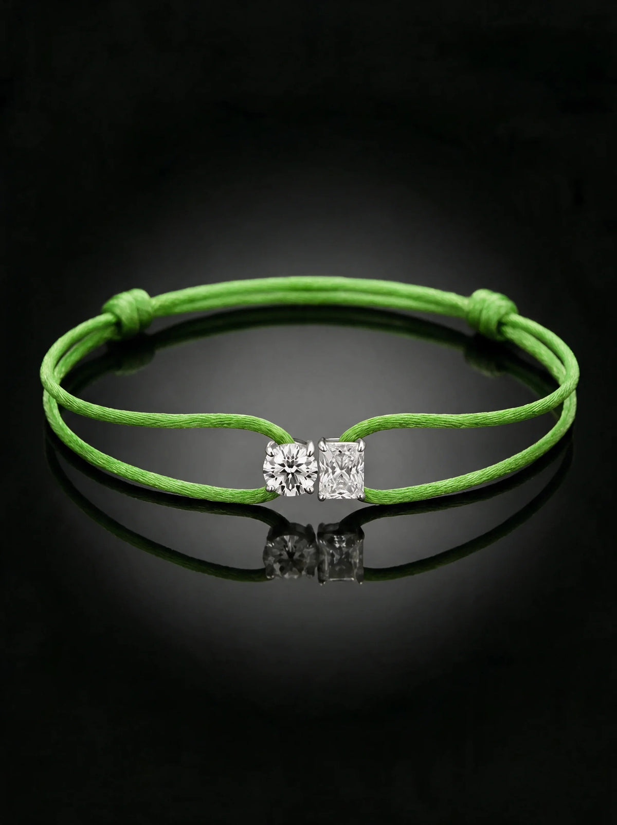 Diamond Satin Bracelet - Two Diamonds - Round & Radiant, Green