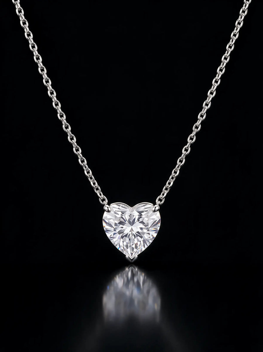 Diamond Necklace - Heart - One Carat, White Gold