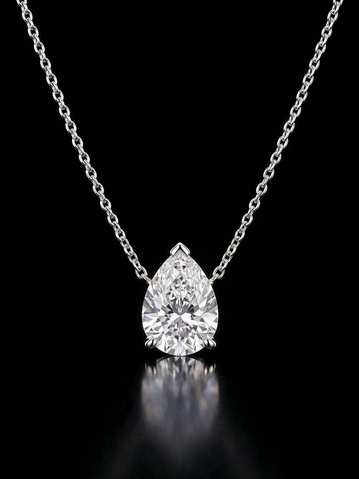 Diamond Necklace - Pear - One Carat, White Gold