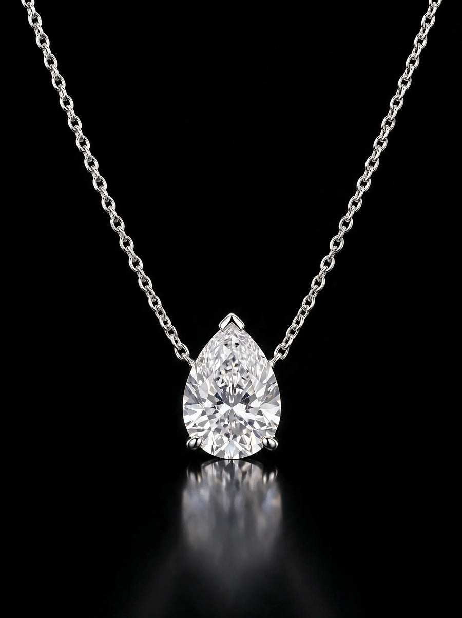 Diamond Necklace - Pear - One Carat, White Gold