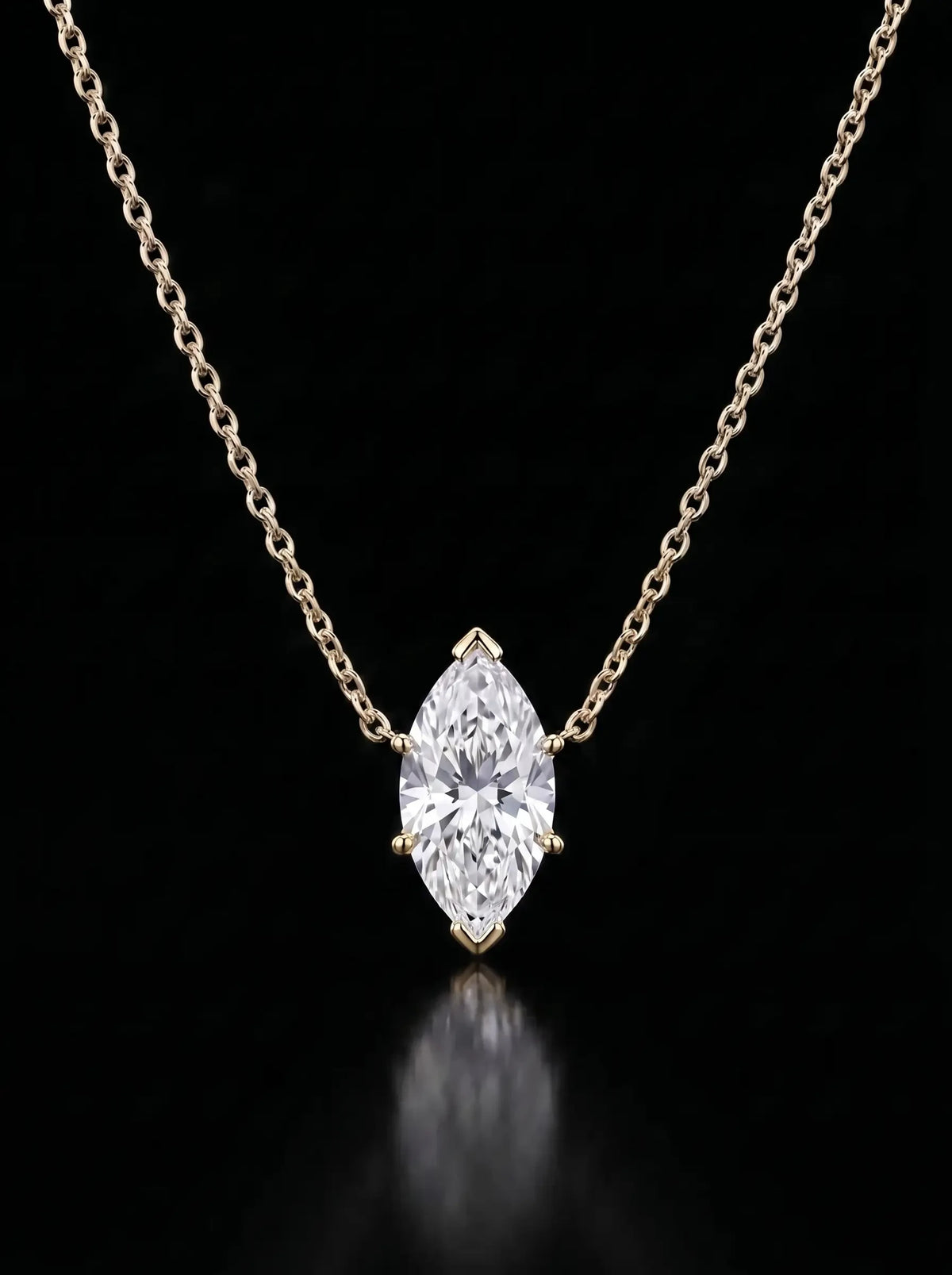 Diamond Necklace - Marquise - One Carat, Yellow Gold