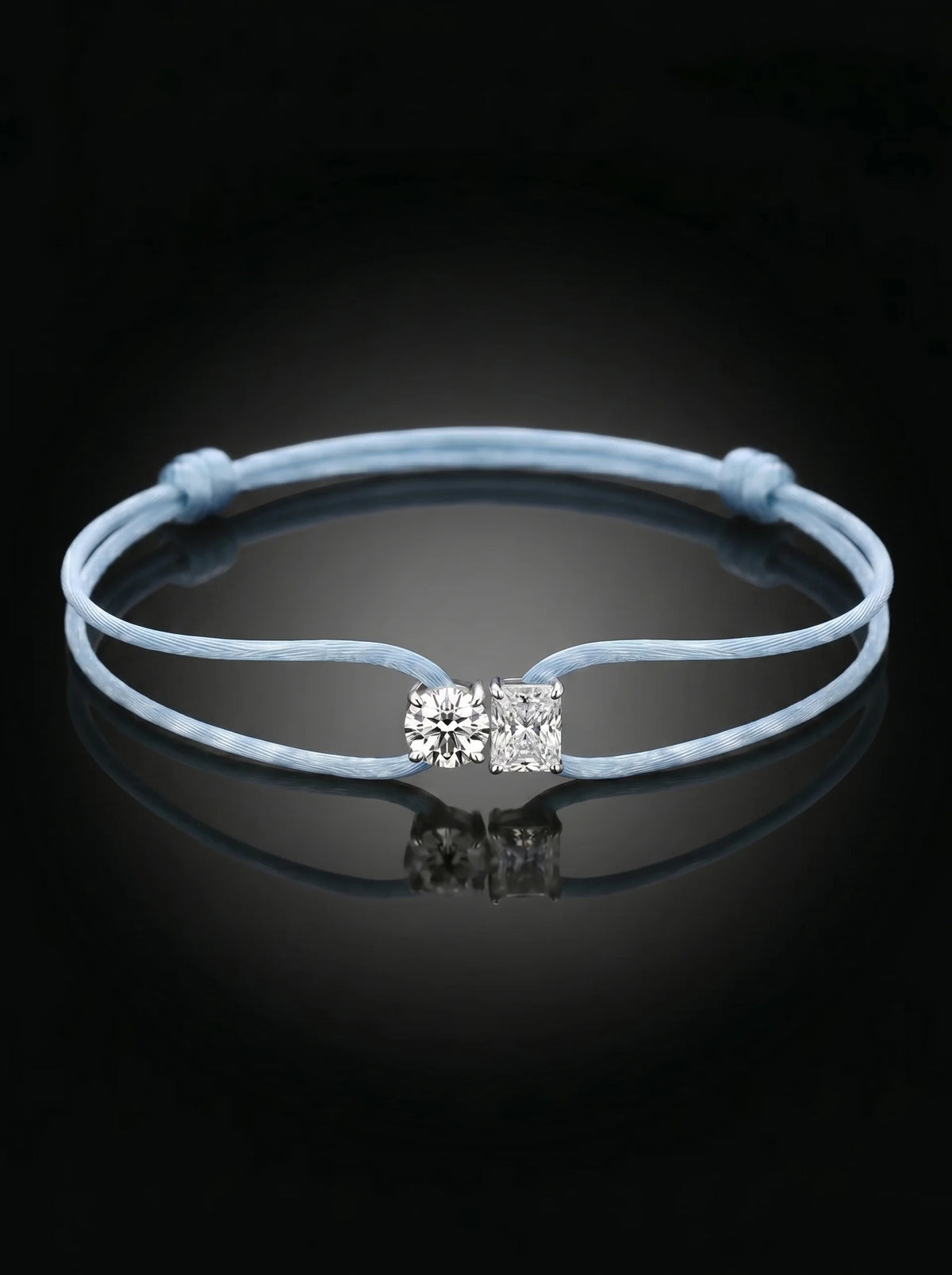 Diamond Satin Bracelet - Two Diamonds - Round & Radiant, Blue