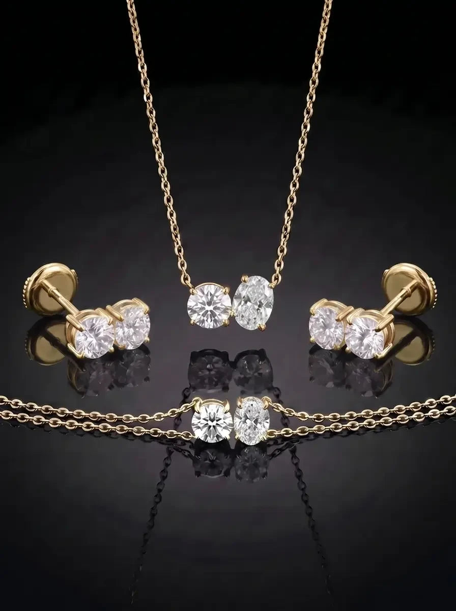 Diamond Set - Two Diamonds - Round & Oval, Yellow Gold