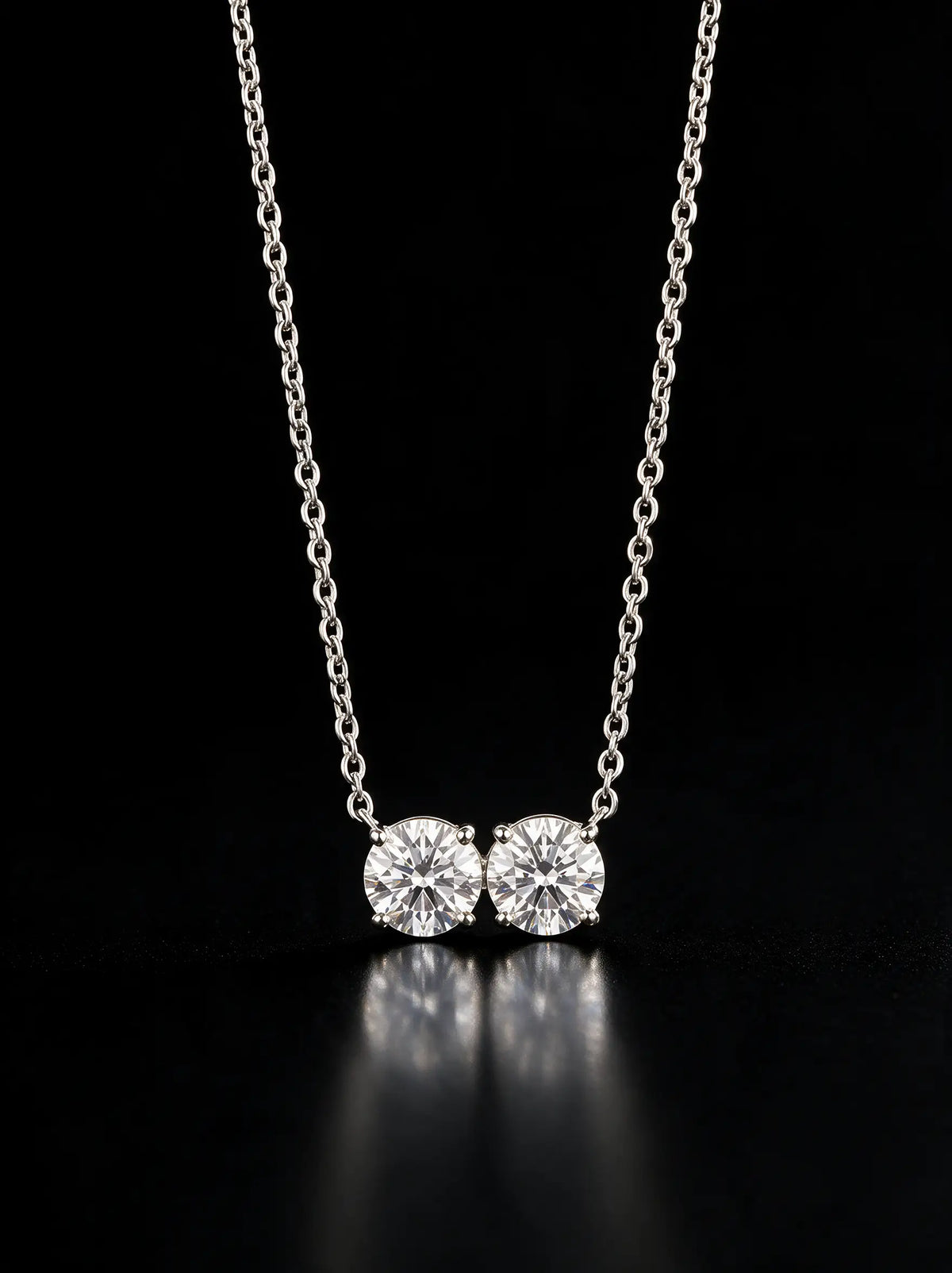 Diamond Necklace - Two Diamonds - Round & Round, White Gold
