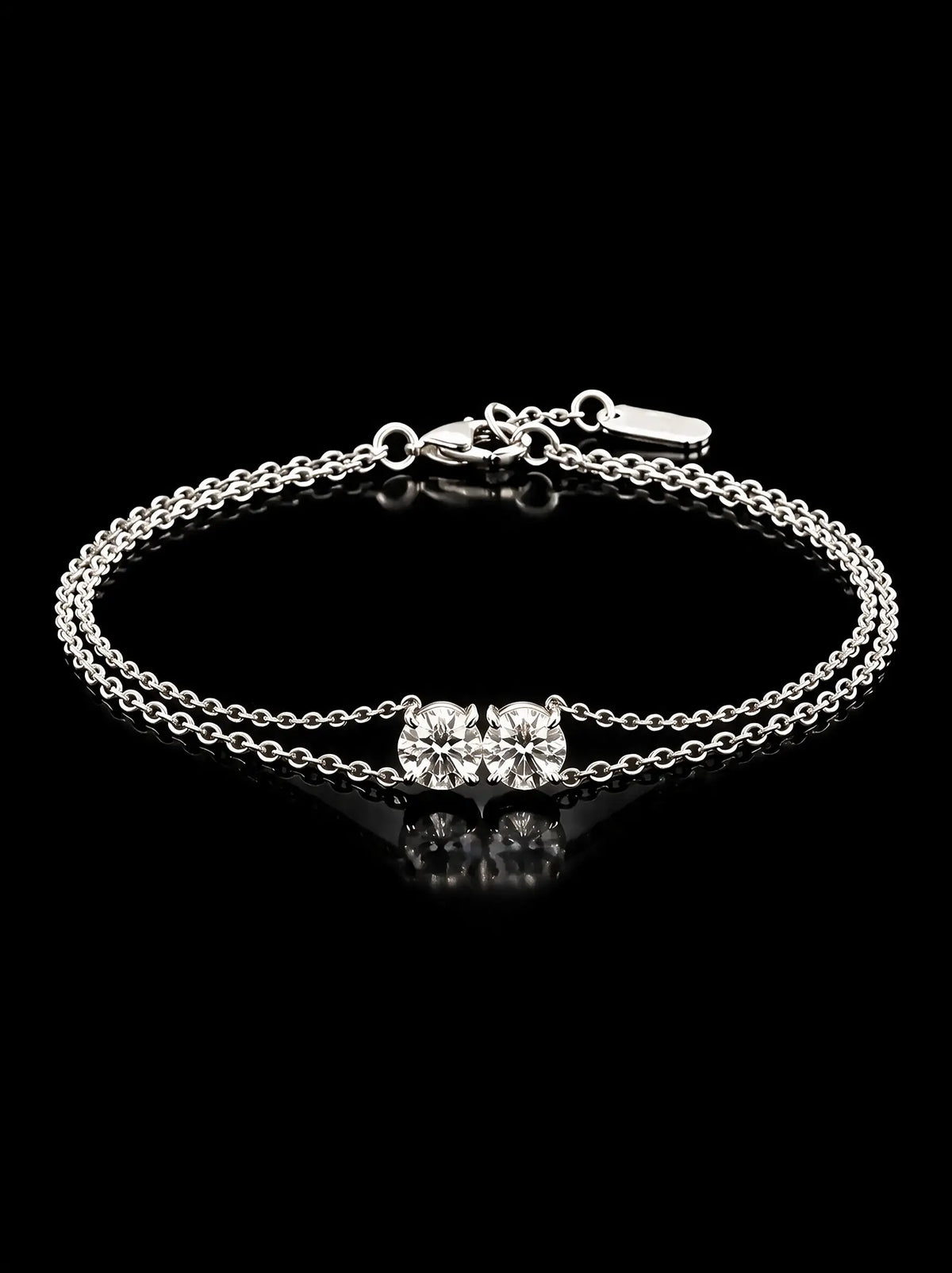 Diamond Bracelet - Two Diamonds - Round & Round, White Gold