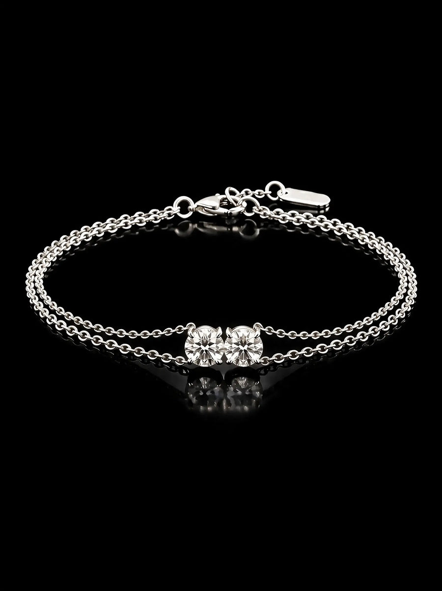 Diamond Bracelet - Two Diamonds - Round & Round, White Gold