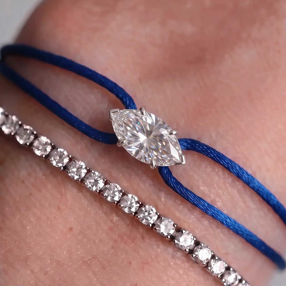 Diamond Satin Bracelet - Marquise, Dark Blue