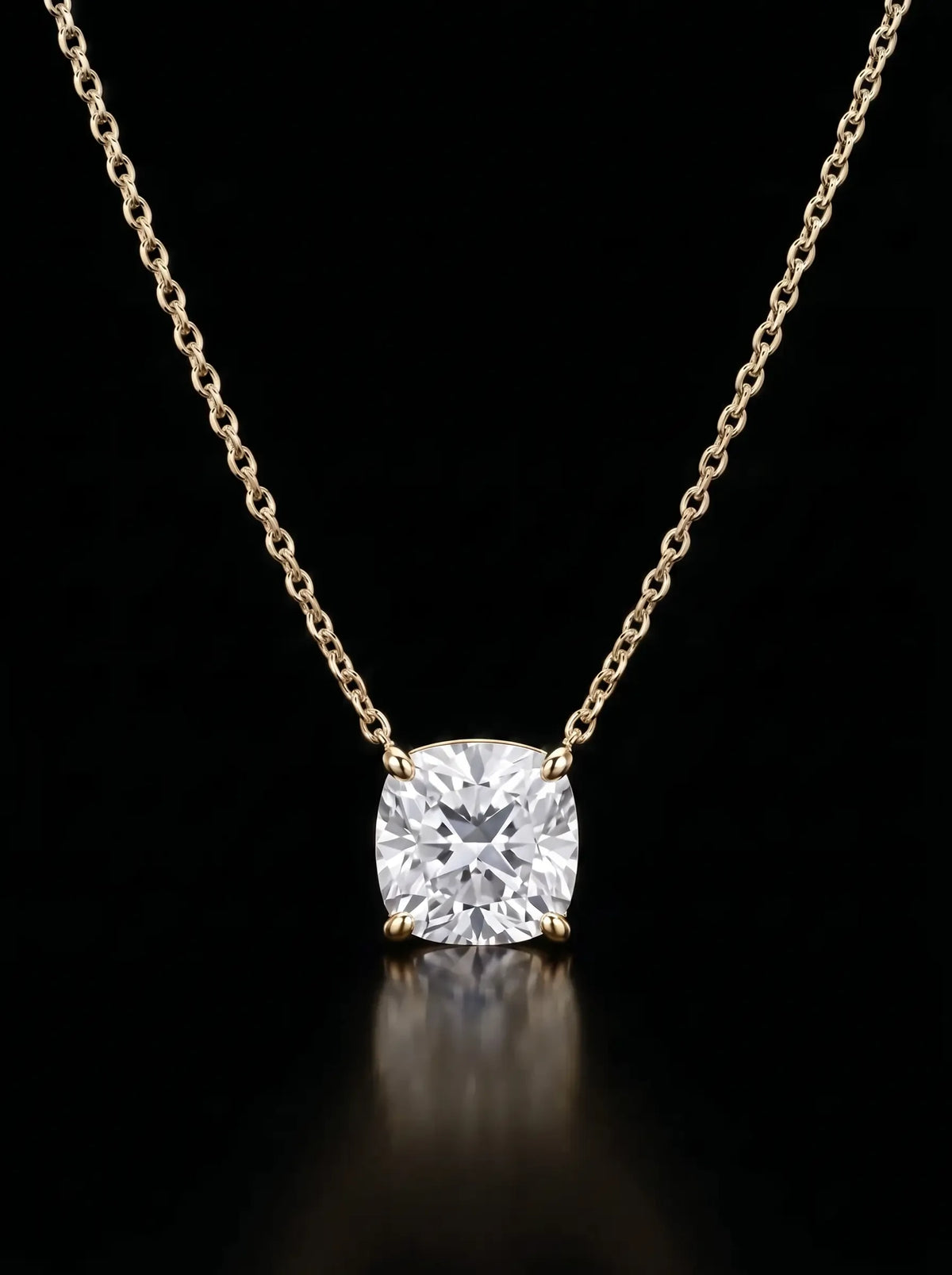 Diamond Necklace - Cushion - One Carat, Yellow Gold