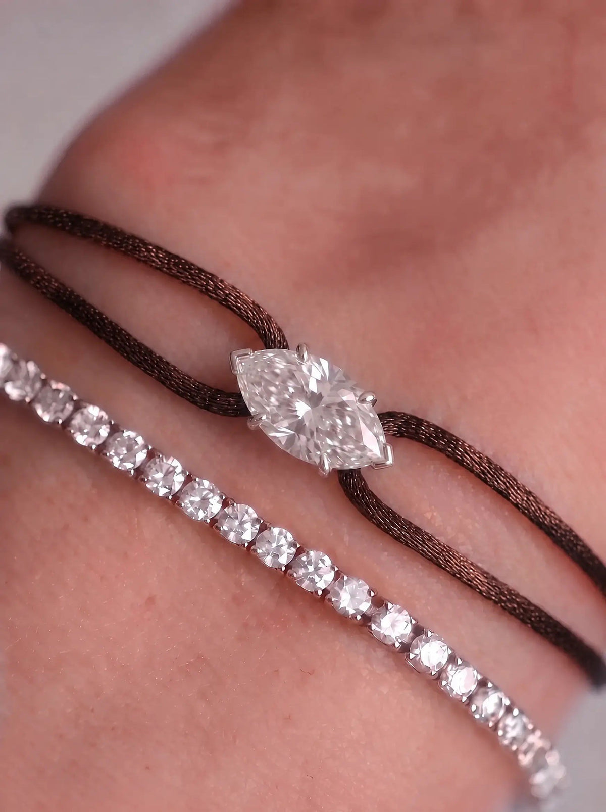 Diamond Satin Bracelet - Marquise, Brown