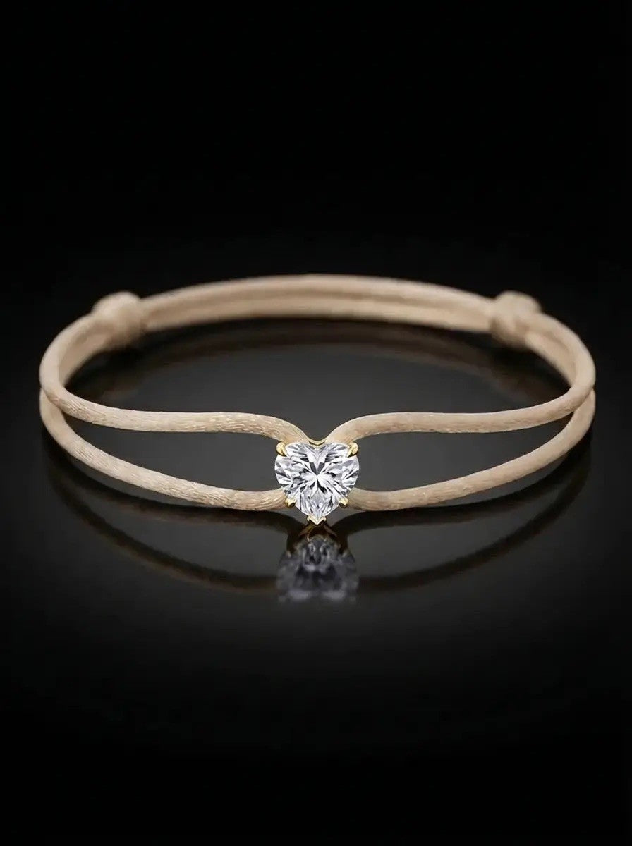 Diamond Satin Bracelet - Heart, Ivory