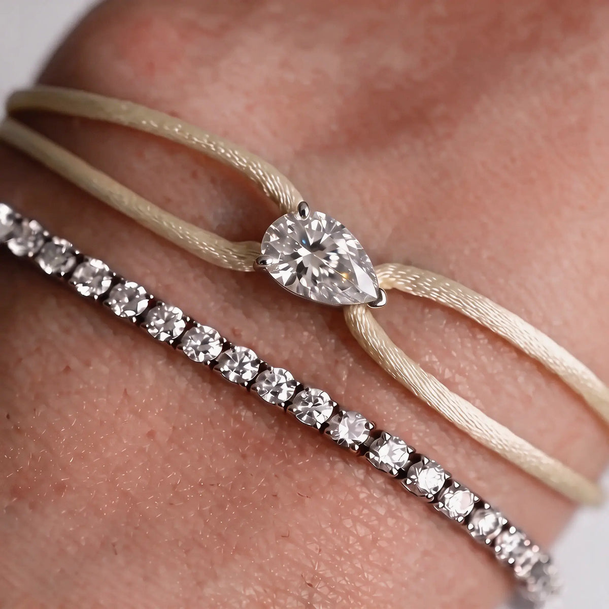 Diamond Satin Bracelet - Pear, Ivory