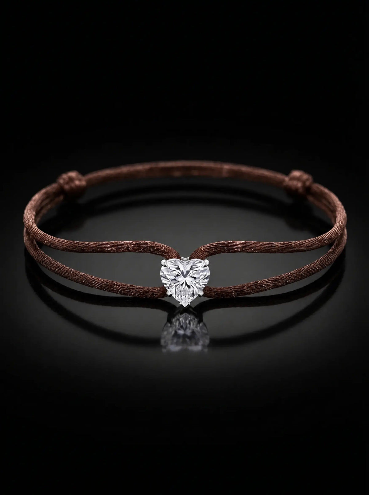 Diamond Satin Bracelet - Heart, Brown