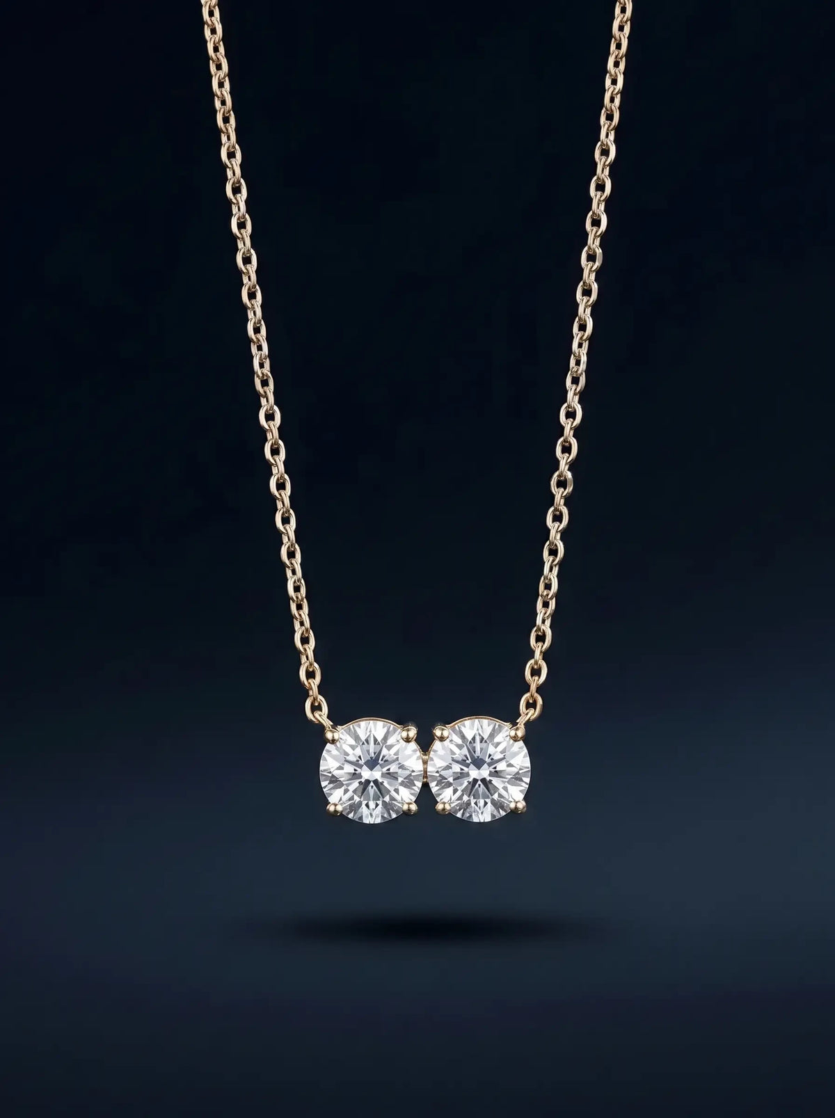 Diamond Necklace - Two Diamonds - Round & Round, Yellow Gold