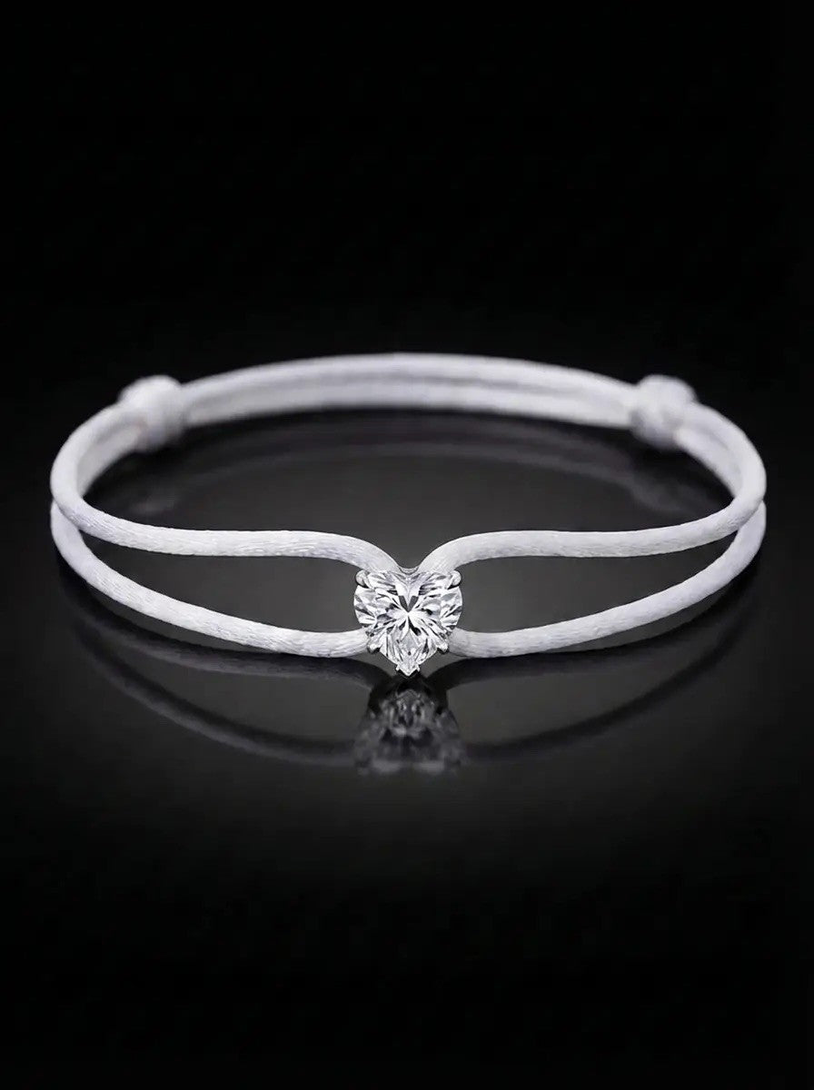 Diamond Satin Bracelet - Heart, White
