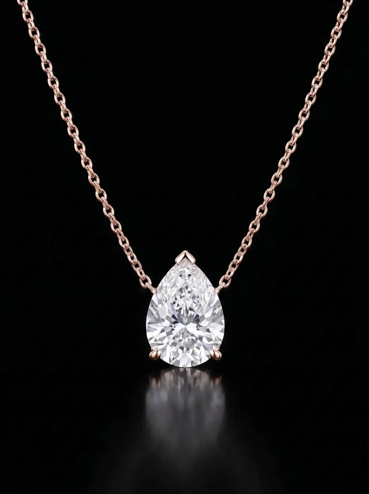 Diamond Necklace - Pear - One Carat, Rose Gold